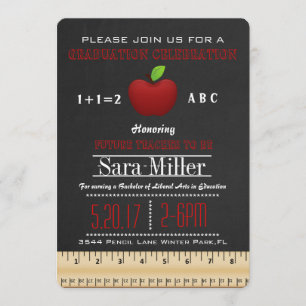 Cute Apple Teacher Afstuderen Invitation Kaart