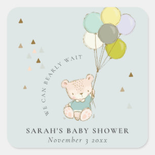Cute Aqua Barly Wait Beer Balloon Baby shower Vierkante Sticker