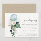 Cute Aqua Blue Balloon Floral Grand Invitation d'o (Devant / Derrière)