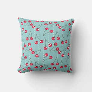 Cute Aqua Blue en Red Cherries Pattern Kussen