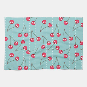 Cute Aqua Blue en Red Cherries Pattern Theedoek