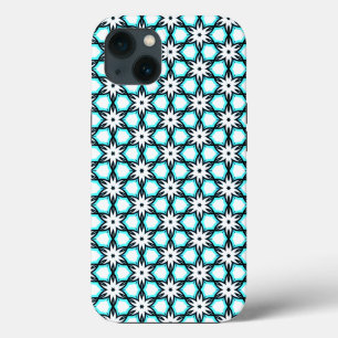Cute Aqua Blue en White Floral Pattern iPhone 13 Hoesje