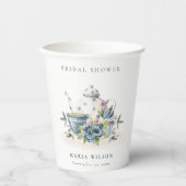 Cute Aqua Blue Floral Teapot Cup Vrijgezellenfeest Papieren Bekers (Voorkant)