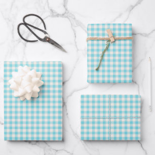 Cute Aqua Blue Gingham Pset Pattern Inpakpapier Vel