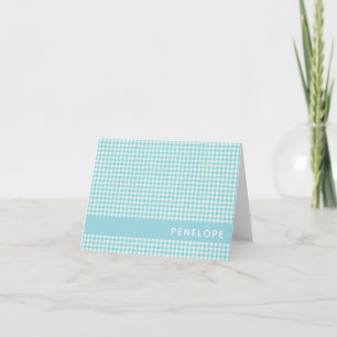 Cute Aqua Blue Gingham Pset Personalized Notitiekaartje