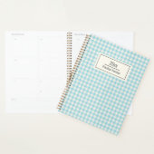 Cute Aqua Blue Gingham Pset Personalized Planner (Display)