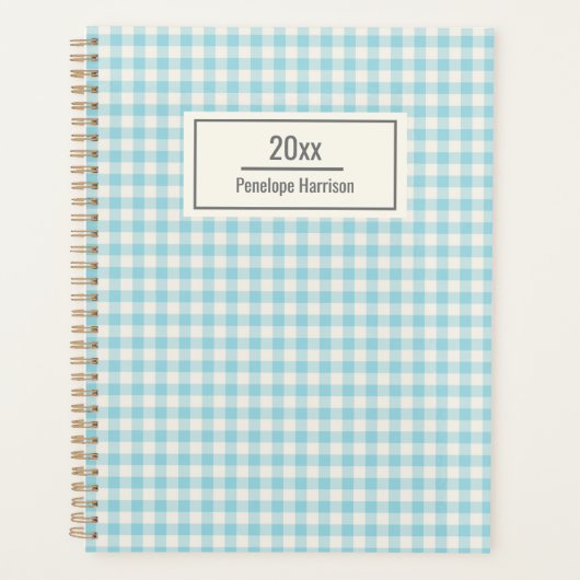Cute Aqua Blue Gingham Pset Personalized Planner (Voorkant)