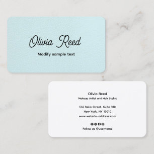 Cute Aqua Blue Leather Retro Script Carte de visit