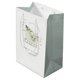 Cute Aqua Blue Winter Sleigh Baby shower Medium Cadeauzakje