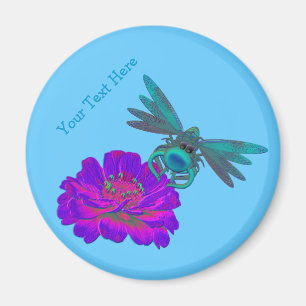 Cute Aqua Dragonfly on Flower Magnet Magneet