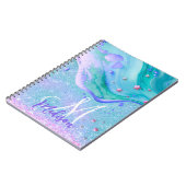 Cute aqua glitter paarse marmer monogram notitieboek (Linkerzijde)