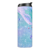 Cute aqua glitter paarse marmer monogram thermosbeker (Gedraaid links)
