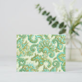 Cute Aqua Gold Paisley Floral Pattern Briefkaart (Staand voorkant)