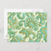 Cute Aqua Gold Paisley Floral Pattern Briefkaart (Voorkant / Achterkant)