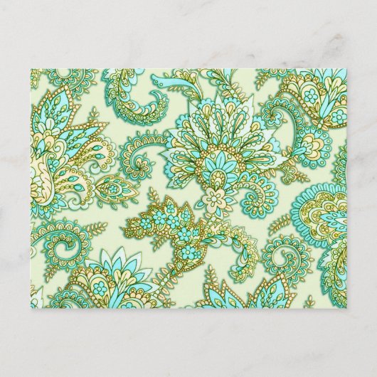 Cute Aqua Gold Paisley Floral Pattern Briefkaart (Voorkant)