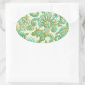 Cute Aqua Gold Paisley Floral Pattern Ovale Sticker (Tas)