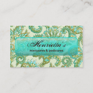 Cute Aqua Gold Paisley Floral Pattern Visitekaartje