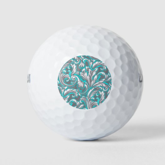 Cute aqua gray naadloze florale patroonlamp golfballen (Voorkant)