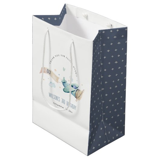 Cute Aqua Green Blue Biplane Cloud Heart Birthday Medium Cadeauzakje (Voorkant Gekanteld)