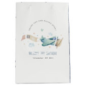 Cute Aqua Green Blue Biplane Cloud Heart Birthday Medium Cadeauzakje (Voorkant)