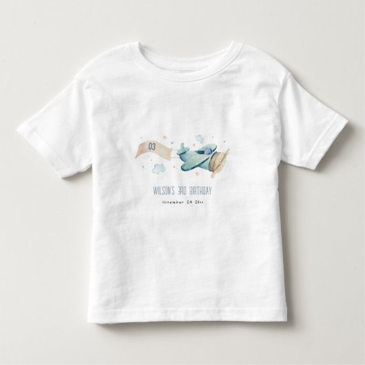 Cute Aqua Green Blue Kinder Plane Clouds Birthday Shirts (Voorkant)