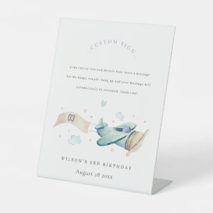 Cute Aqua Green Blue Plane Birthday Custom Party Reclamebord Met Voetstuk