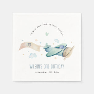 Cute Aqua Green Blue Plane Cloud Heart Birthday Servet