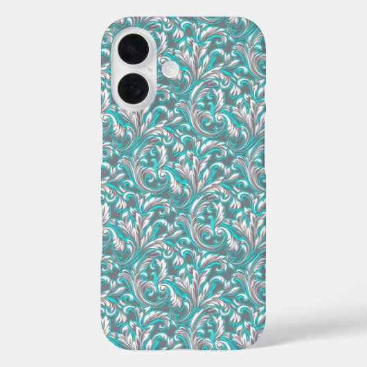 Cute aqua grey seamless floral pattern Case-Mate iPhone case (Achterkant)
