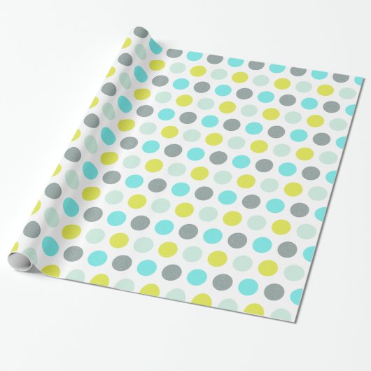 Cute Aqua Mint Blue Yellow Polka Dot Pattern Cadeaupapier (Uitgerold)