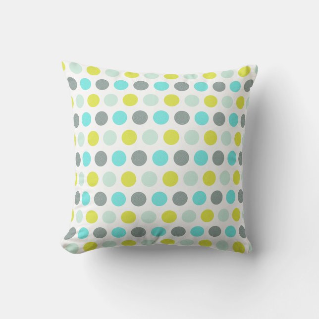 Cute Aqua Mint Blue Yellow Polka Dot Pattern Kussen (Voorkant)