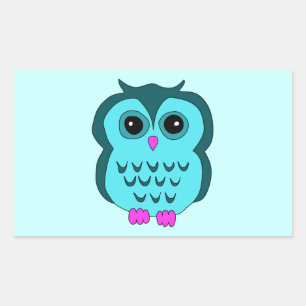 Cute Aqua Owl Pink Feet Rechthoekige Sticker