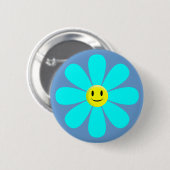 Cute Aqua Smiling Daisy Ronde Button 5,7 Cm (Voorkant /achterkant)