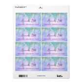 Cute Aqua Turquoise Unicorn Glitter Drivers monogr Etiket (Full Sheet)