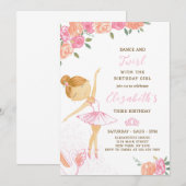 Cute Aquarelle Ballerina Invitation Anniversaire (Devant / Derrière)