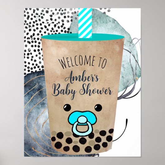 Cute Aquarelle Boba Tea Baby shower Affiche de bie (Devant)