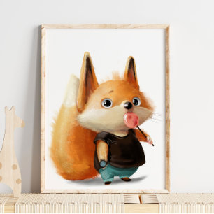 Cute aquarelle Fox Lollipop   Impression murale Fo