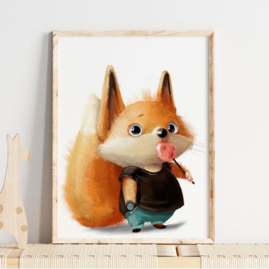 Cute aquarelle Fox Lollipop | Impression murale Fo