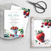 Cute Aquarelle Fraise Bébé Douche Invitations