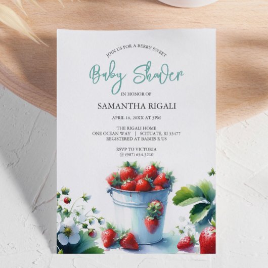 Cute Aquarelle Fraise Bébé Douche Invitations