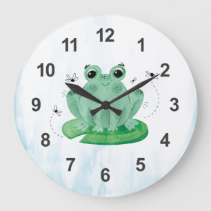 Cute aquarelle Frog Grande horloge