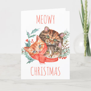 Cute Aquarelle Kittens Meowy Carte de Noël