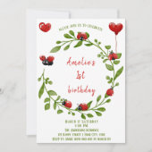 Cute Aquarelle Ladybug Invitation Anniversaire (Devant)