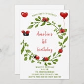 Cute Aquarelle Ladybug Invitation Anniversaire (Devant / Derrière)