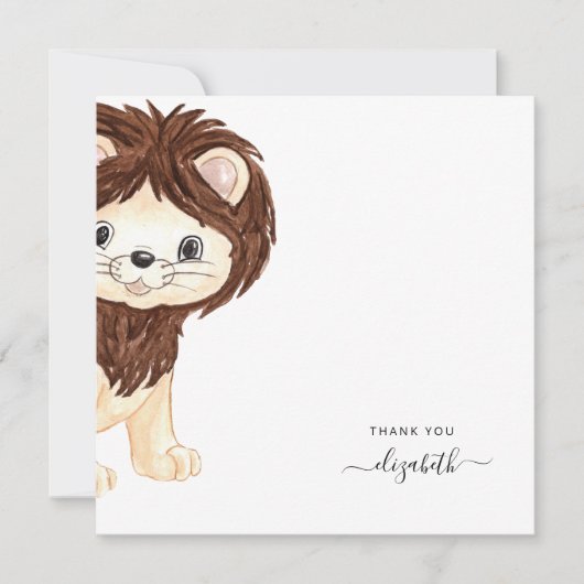 Cute aquarelle Lion Baby shower blanc Merci (Devant)