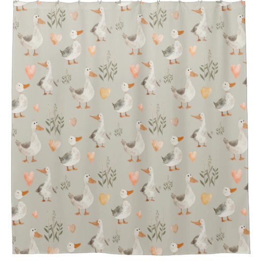 Cute Aquarelle Oie Douche Rideau (Devant)