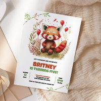 Cute Aquarelle Rouge Panda Invitation Anniversaire