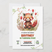 Cute Aquarelle Rouge Panda Invitation Anniversaire (Devant)
