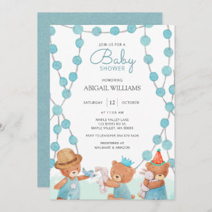 Cute Aquarelle Teddy Bear Baby shower Invitation