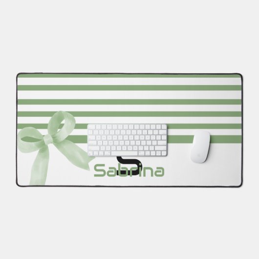 Cute Aquarelle Vert Bow Stripes Bureau Mat (Clavier et souris)