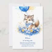 Cute Aquarelle Wolf Première Invitation d'annivers (Devant)